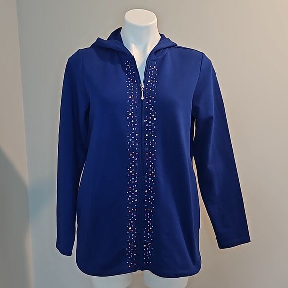 Quacker Factory Tops - NWT Quacker Factory Embellished Rhinestone Royal Blue Full Zip Hoodie